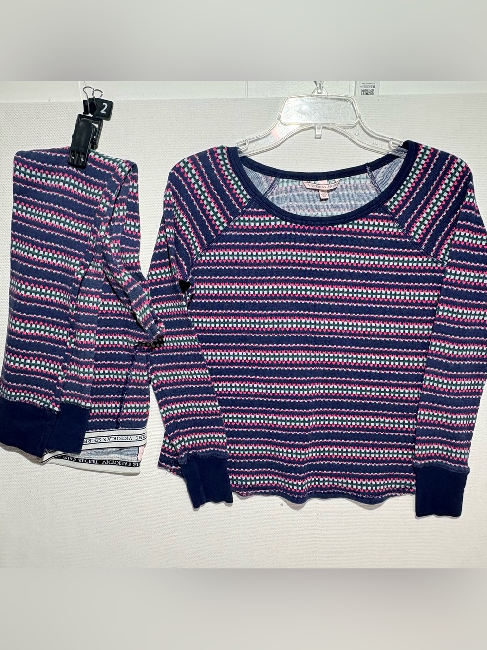 Victoria's Secret Navy Crewneck Sweater with Pink & White Stripes